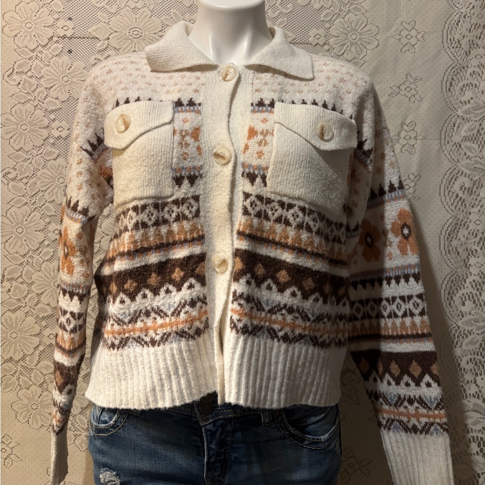 💋3 for $25 Pink rose button up sweater jacket